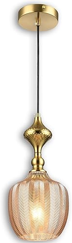 Miniatura 10 de Iluminación colgante, moderno vidrio de color ámbar soplado a mano, lámpara colgante ovalada, acabado de bronce aceitado para cocina, comedor,