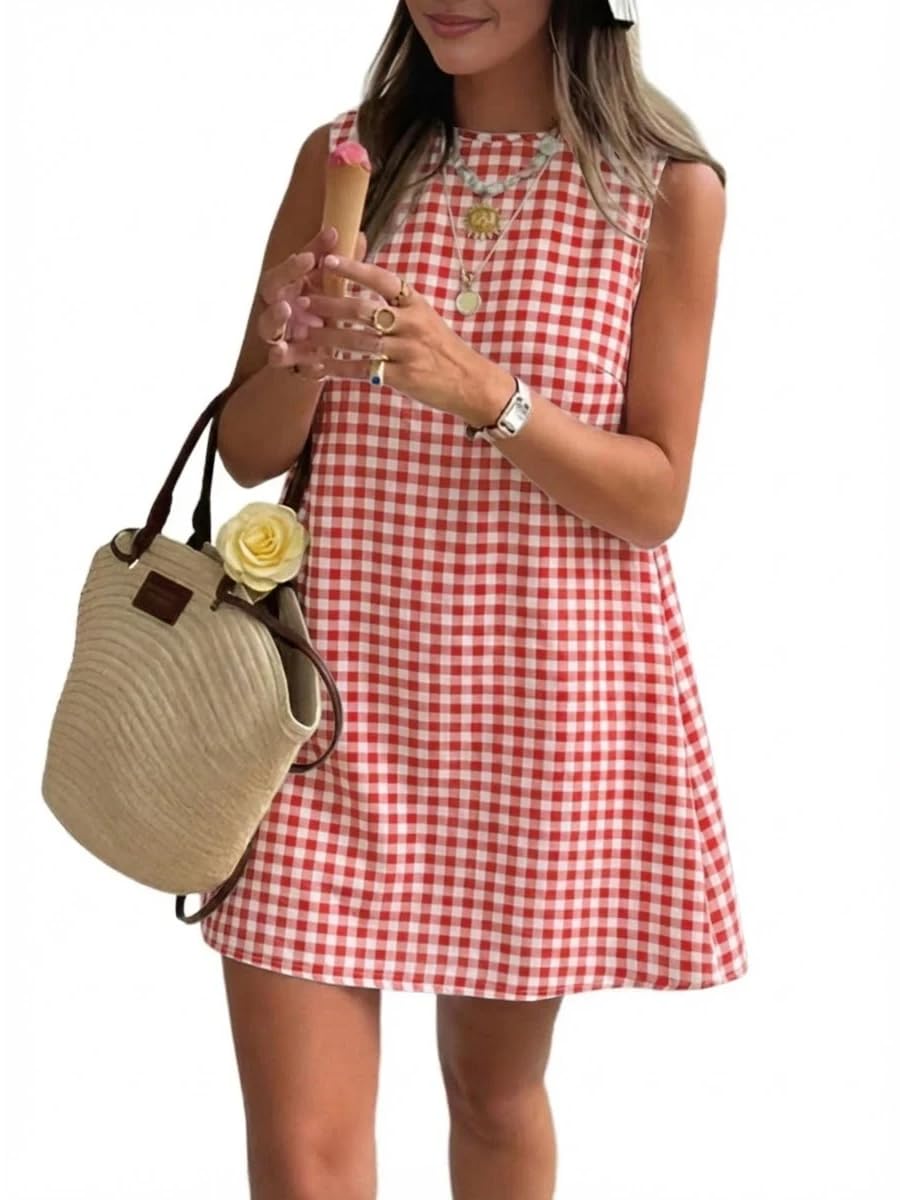 IDEALSANXUN Womens Gingham Dress Spring Summer Cotton Cute Mini Sundresses