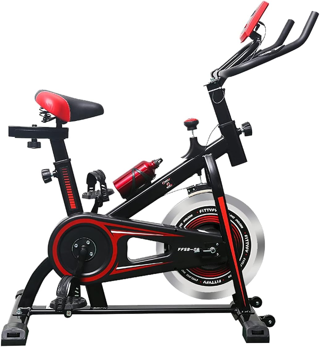 FITTYFY INALSA Spin Bike Exercise Bike FFSB 06 with 6Kg Flywheel| Adjustable Resistance, Heart Rate Sensor| Bottle & Bottle Holder|(Red/Black)