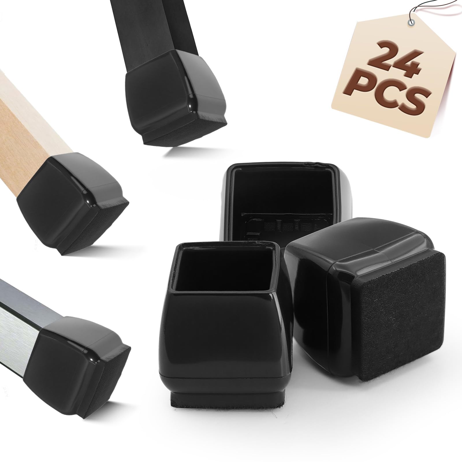 24 Pcs Chair Leg Floor Protectors – Small Square (Fit Side Length: 20–30mm) – Extra Thick Felt Pads with Reinforced Base – Anti-Slip, Anti-Scratch & Noise-Reducing – Black
