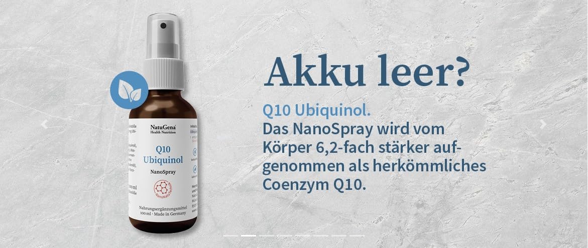 NatuGena Q10 Ubiquinol, NanoSpray mit NanoNatuTechnik, Coenzym Q10 als Ubiquinol, 100 ml (720 Sprühstöße / 120 Tage Packung)