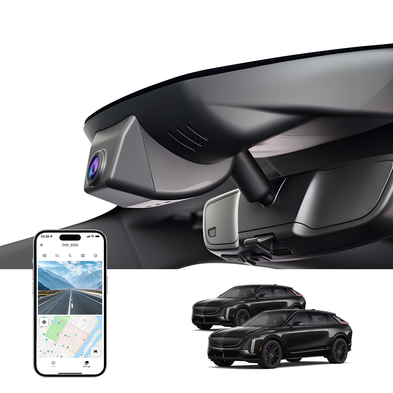 Kamera samochodowa 4K do Cadillac Lyriq 2023 2024 2025, wygląd OEM, wideo 2160P UHD, wbudowane WiFi i aplikacja, nagrywanie w pętli, czujnik G, Plug & Play, karta 64 GB