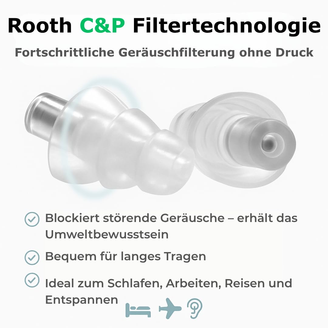 Rooth C&P Ohrstöpsel zum Schlafen – Anti-Schnarch-Silikon-Ohrstöpsel – 25 dB Lärmminderung – Bequemer Tag & Nacht – Einfaches Einsetzen & Entfernen – 100X wiederverwendbar- BOLLSEN Gehörschutz