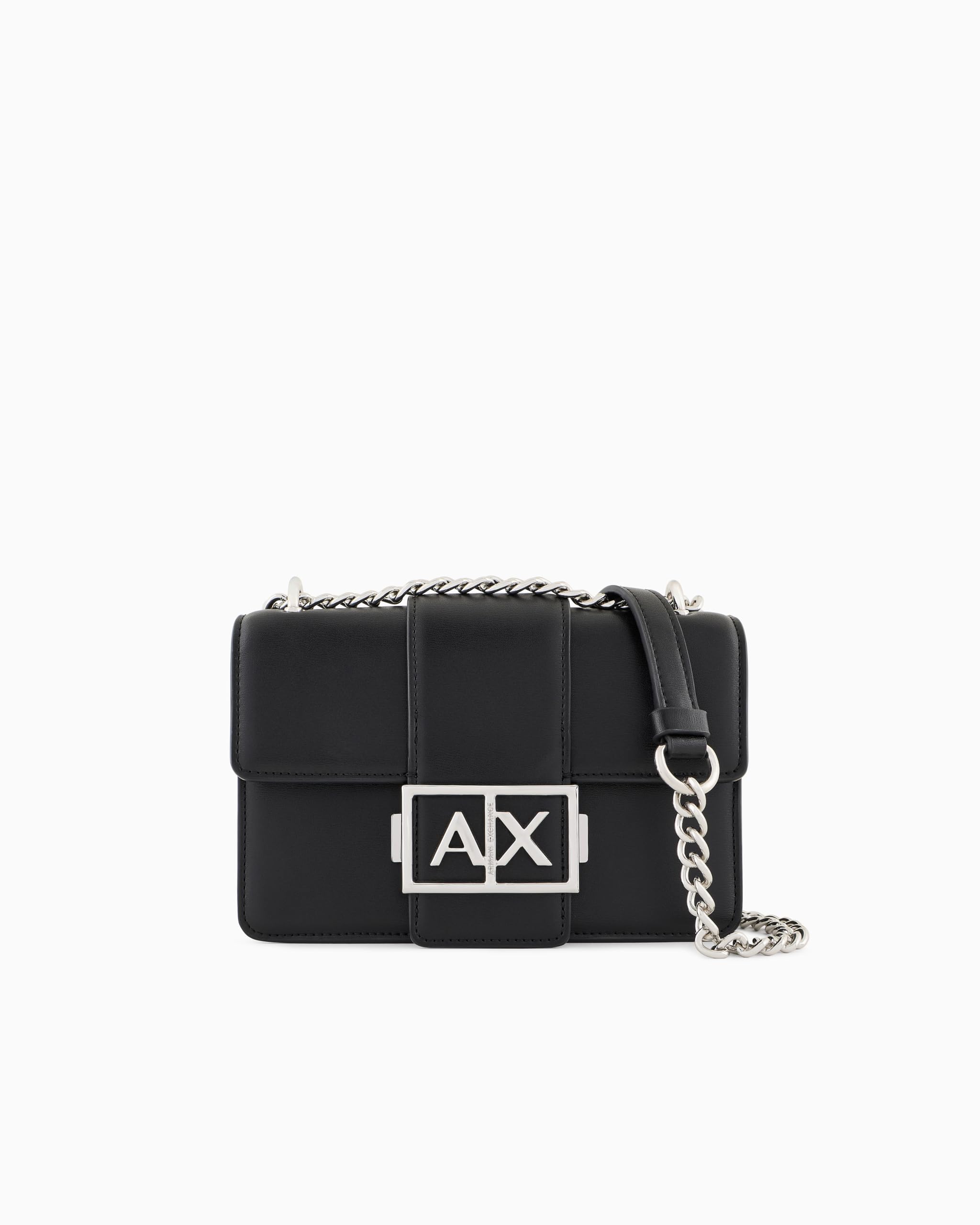 Armani Exchange Umhängetasche aus schwarzem mit silberfarbener Kette, AX-Verschluss