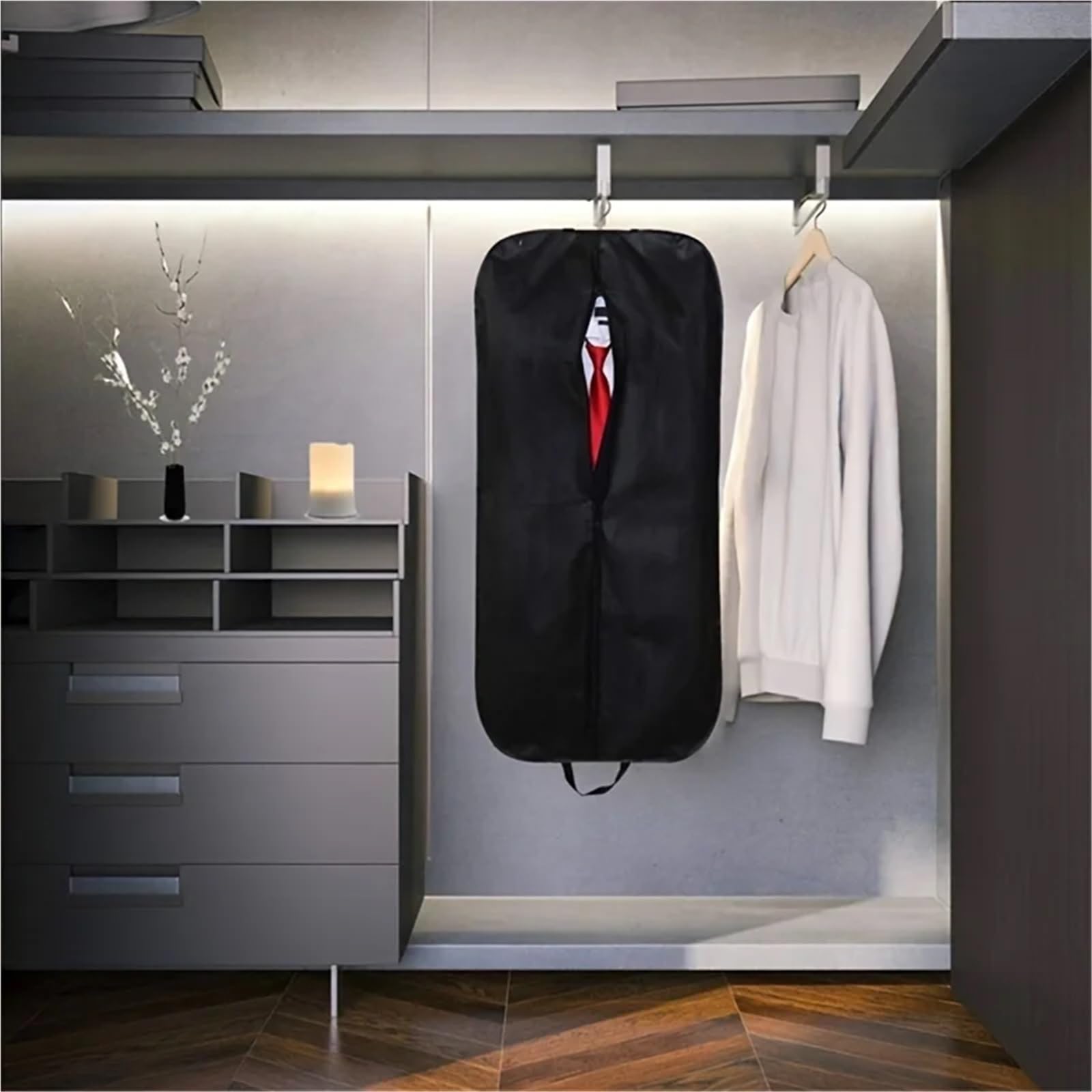 Portatrajes Bolsas de almacenamiento for trajes (1/4 unidades), no tejidas, con asa for organizar el armario, a prueba de polvo, for vestidos de novia.(Black 4pcs)