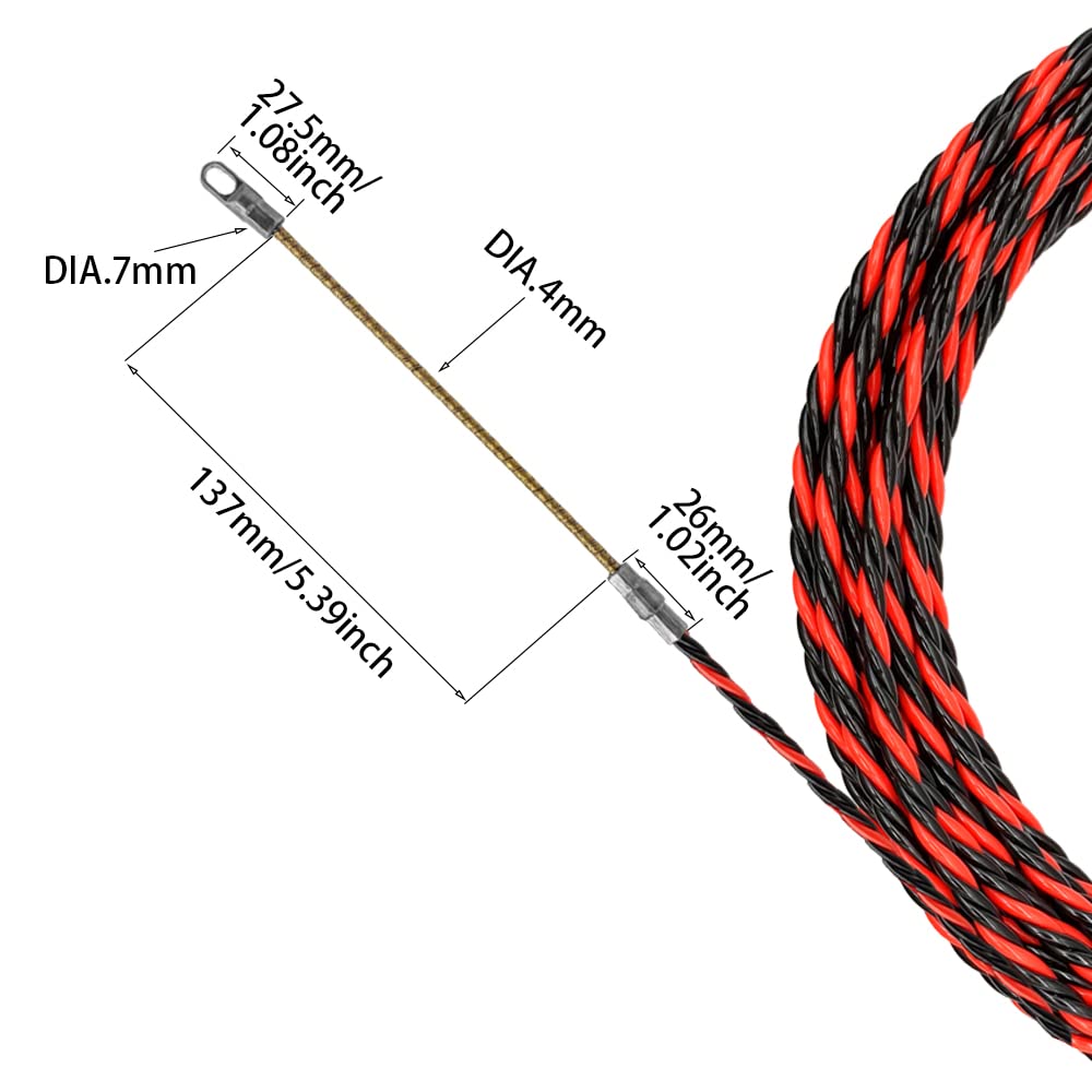 15m Guia Pasacables Trenzada Guia Pasacables Cables Dispositivo con 2 Muelle de Guía Pasacables Ideal para la Colocación de Cables,Diámetro 6 mm(Rojo y Negro)