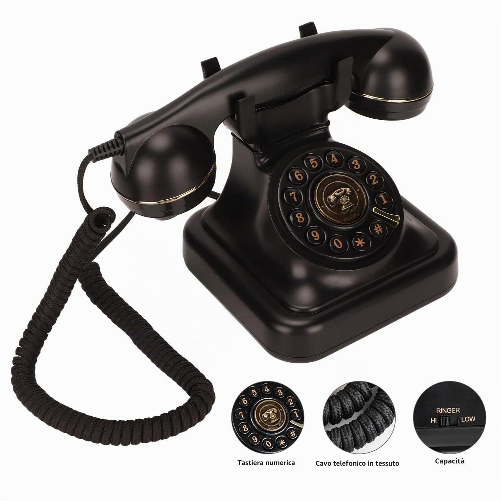 Telefono Fisso retrò, Telefono con con Filo Vintage Telefoni Classici di Vecchia Moda Telefono da Scrivania Cablato per Casa Ufficio, Regali per Amici Bambini