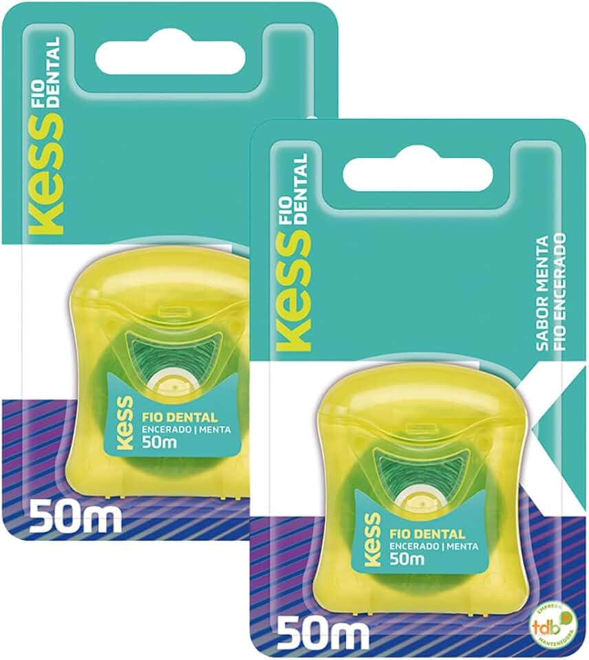 Kit Com 2 Fio Dental Kess Encerado 50m | Sabor Menta | Fio Encerado, Não Desfia