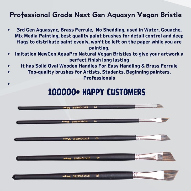Image of Stationerie Angular Paint Brushes Set /Handmade Professional Artist Painting Brush Set for Acrylic, Watercolor, & Gouache Painting (Set of 5)