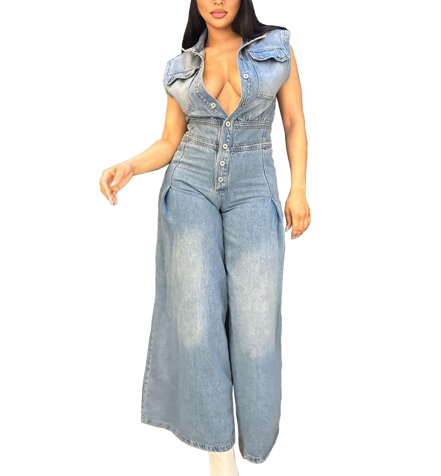 Mono de mezclilla para mujer con pantalones largos vaqueros de estilo desgastado moderno 6