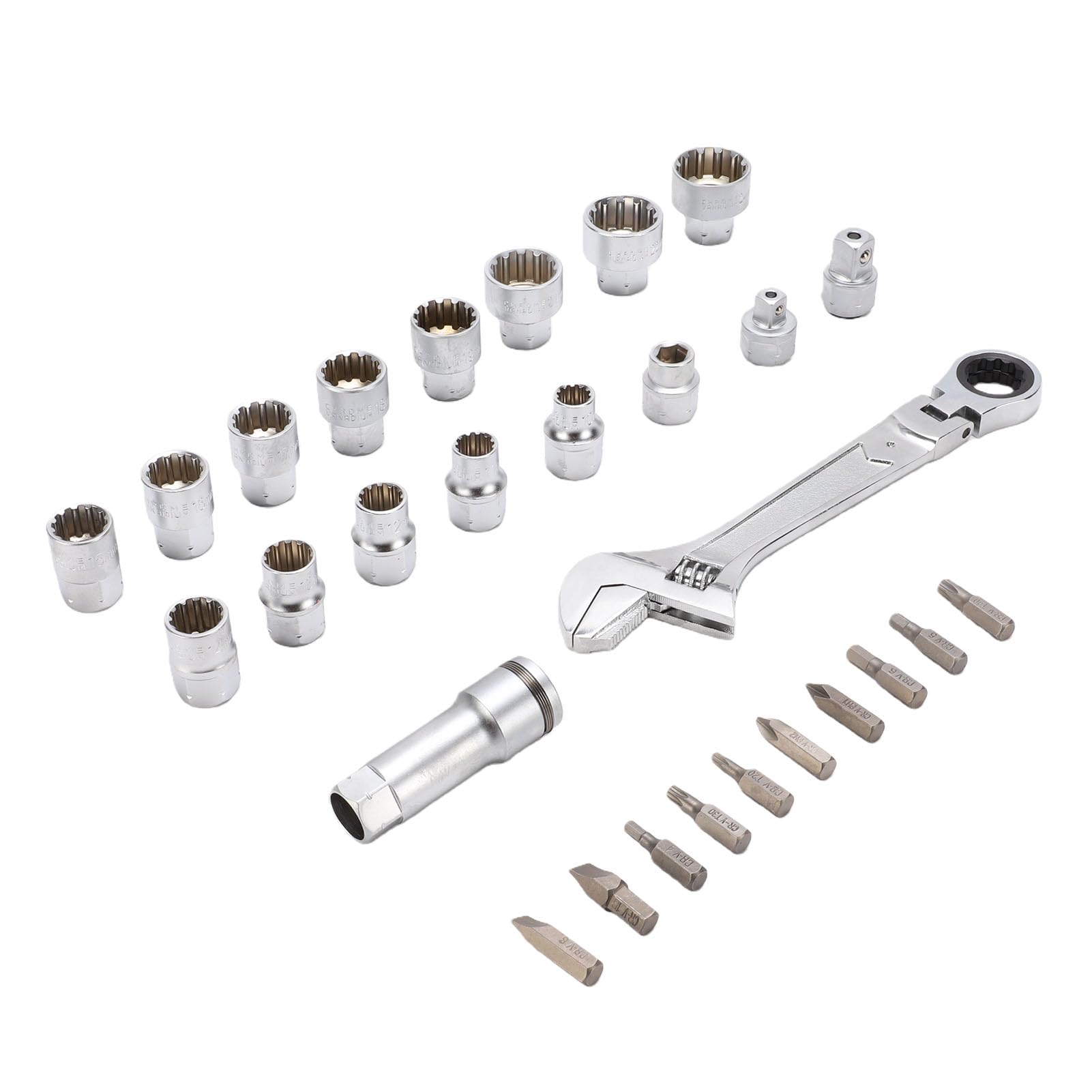 YWBL-WH Set di Bussole Passanti, Chiave a Cricchetto Reversibile da 19 Mm con Bussole Scanalate Metriche da 10 a 24 Mm, modalità a Cricchetto 2 in 1, per Serrare e Allentare Dadi