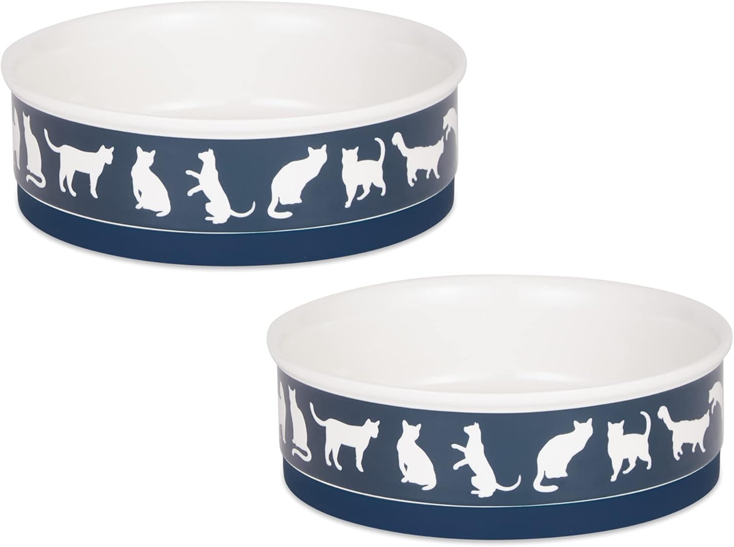Bone Dry Ceramic Cat Bowls, Microwave & Dishwasher Safe, Large Set, 7.5x2.4, Navy, 2 Count