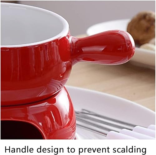 Miniatura 3 de Juego de ollas de fondue de chocolate, olla de fondue de cerámica, con 3 platos y bandeja de madera giratoria, maceta de fondue extraíble adecuada