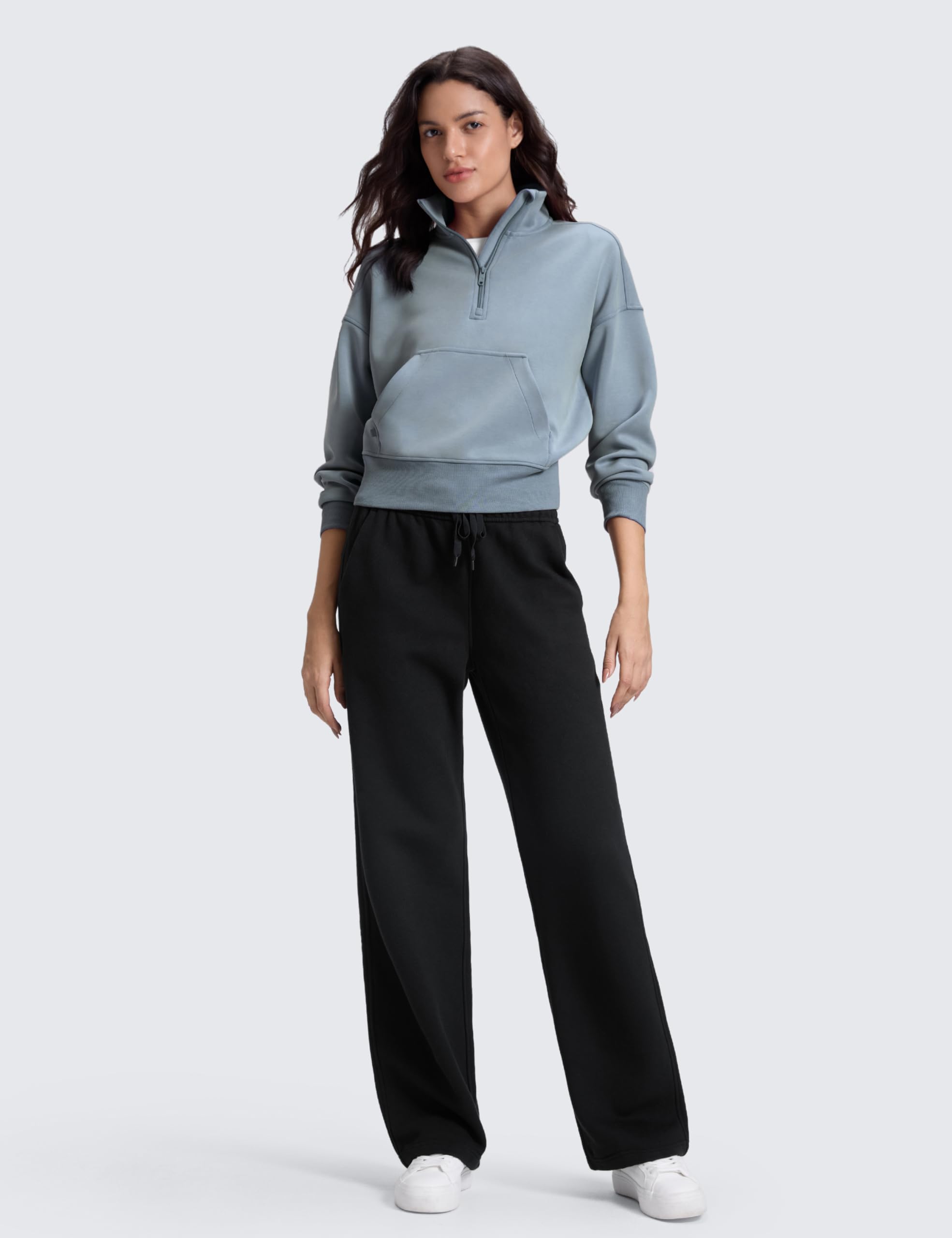 CRZ YOGA Pantalon de Survêtement Polaire 71/76/81cm | Jambe Droite, Poids Moyen, Décontracté, Doux, Respirant, Chaud, Coton, Poches, pour Femme
