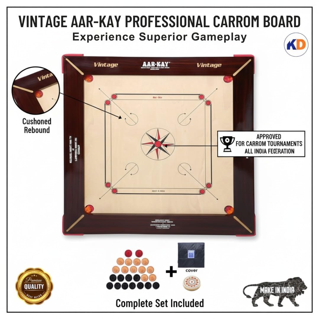AAR-Kay Carrom Board Vintage compensato approvato dalla Carrom Federation of India & International Carrom Federation (BullDog, 28 mm)