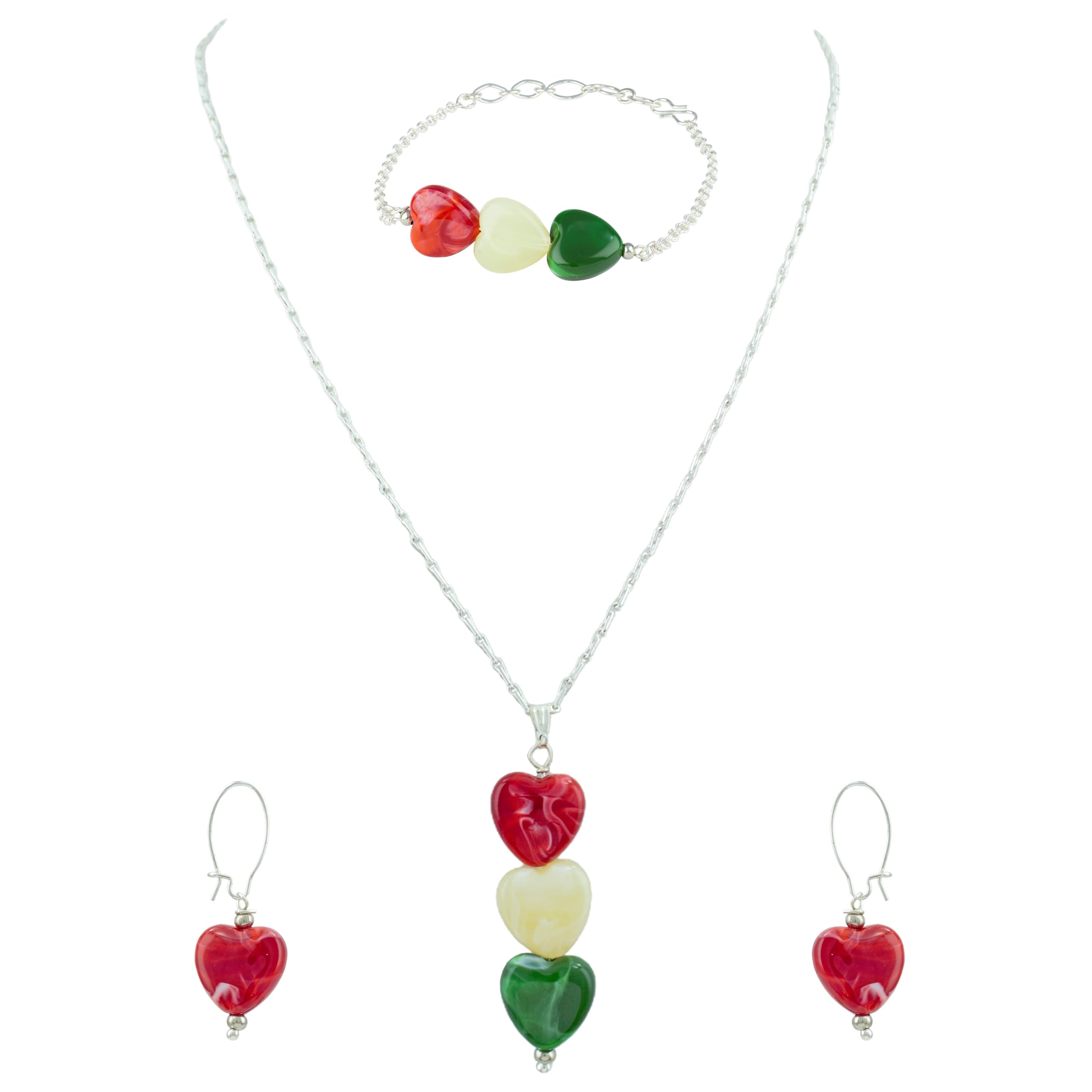 Jewellery for Less Independence Day & Republic Day Tricolor Heart Pendant Jewellery Set with Bracelet for Women | Gold Plated Pendant Necklace with Matching Earrings & Adjustable Bracelet | Green White Orange Heart Charms | Patriotic Ethnic Jewellery-image-38