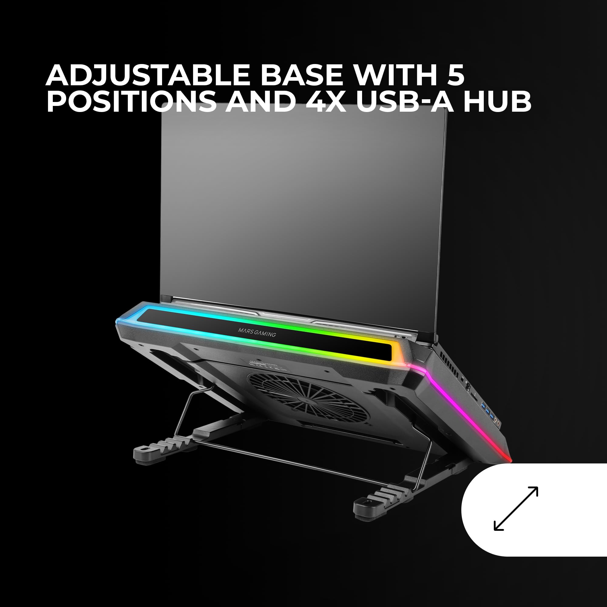 Mars Gaming MNBC-ULTRA Base Raffreddamento Laptop 140mm Ventola CoolCore Airflow RGB Chroma 5 Posizioni Nero