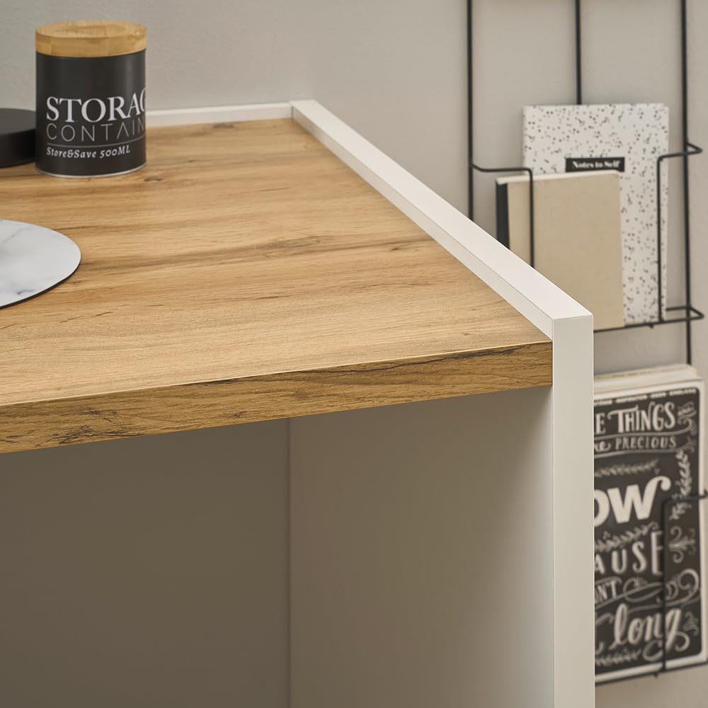 Lomadox Büromöbel Set weiß mit Eiche 3-teilig modern Schreibtisch Kommode Regal