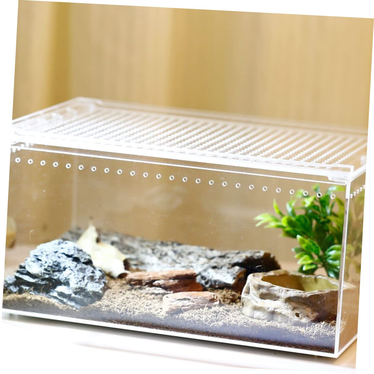 Caja de Alimentación Acrílica Transparente a Prueba de Fugas | Montaje, Espacio Amplio, Fácil Acceso para Comida y Agua, Apta para Cangrejo Ermitaño y Tortuga