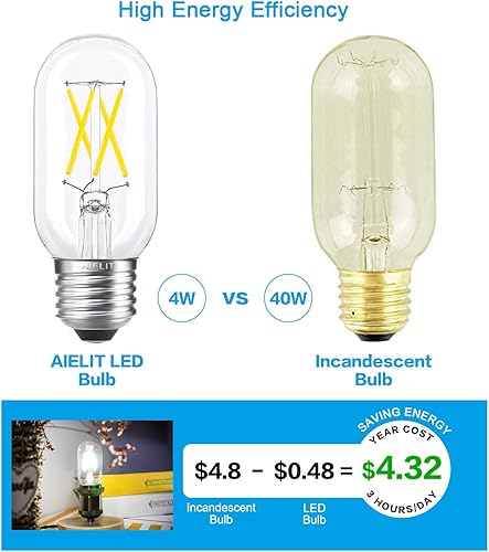 Miniatura 6 de Bombilla LED regulable E26, 5000 K, AIELIT 4 W T45T14, equivalente a 40 W, bombilla de filamento decorativo para baño, lámpara de cocina, colgante