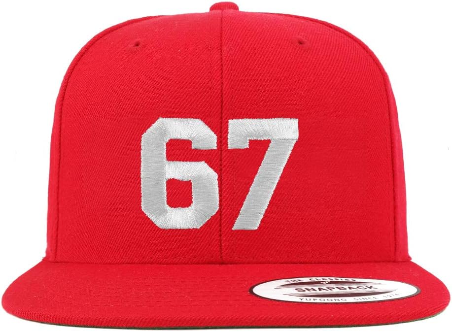 Trendy Apparel Shop Number 67 White Thread Embroidered Flat Bill Snapback Baseball Cap