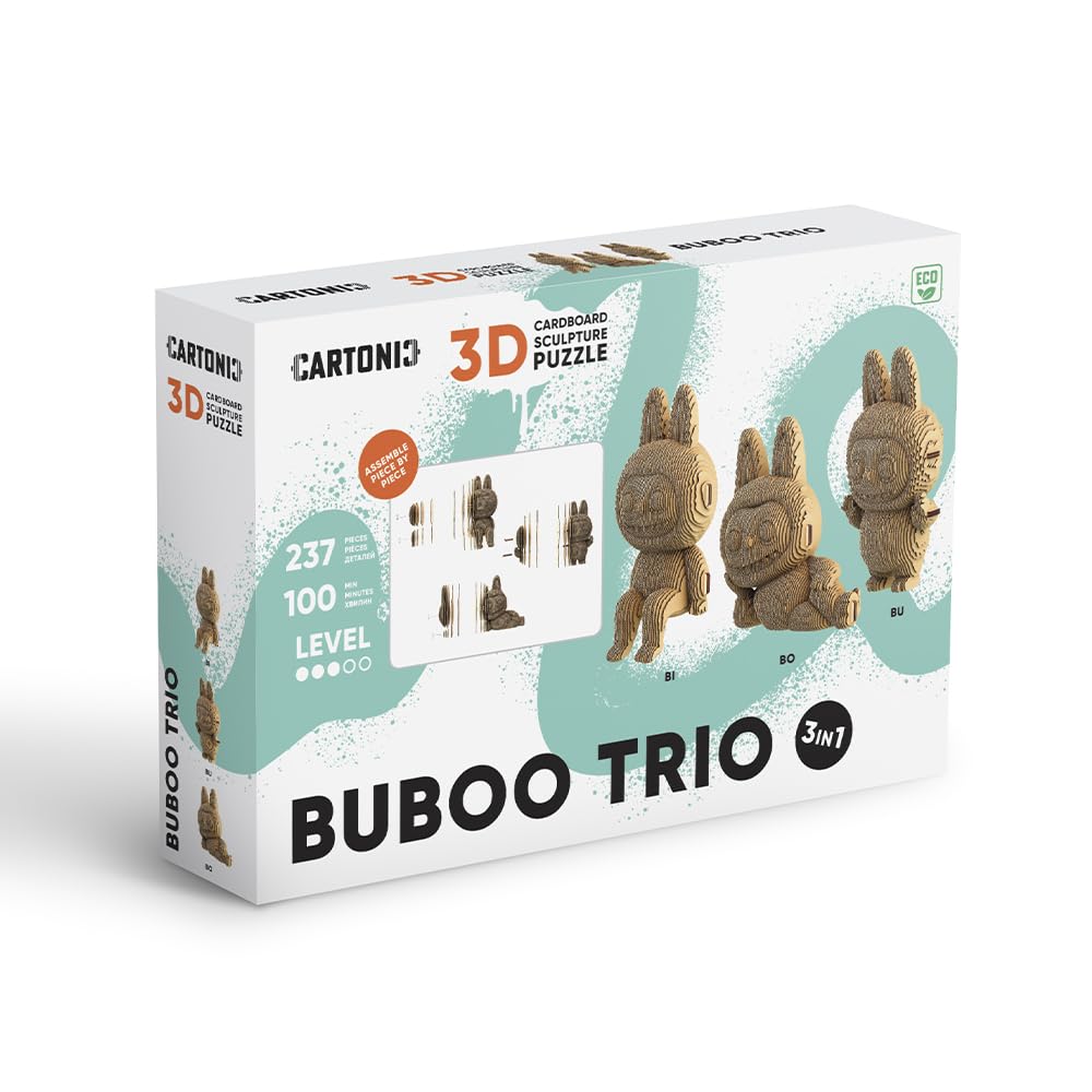 Buboo Creatures Trio Puzzle 3D en Carton – Coffret 3 Maquettes | 237 Pièces, Kit Sculptures Animaux DIY à Assembler et à Peindre – Matériaux Recyclés, Ados & Adultes, Idée Cadeau Déco