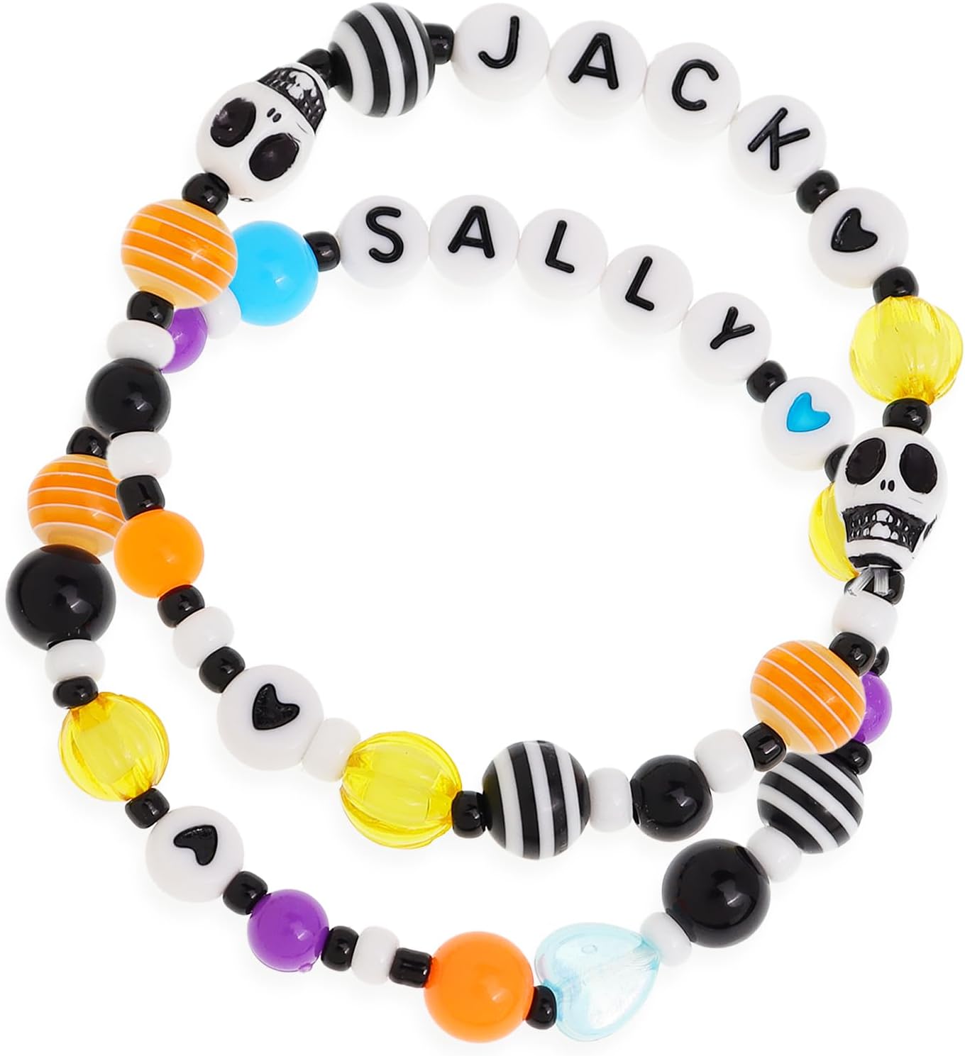 Halloween Matching Bracelets Set for Women, Skull Skeleton Jack Beaded Stretch Stack Couples Bracelets Relationship Anniversary Jewelry Gifts.