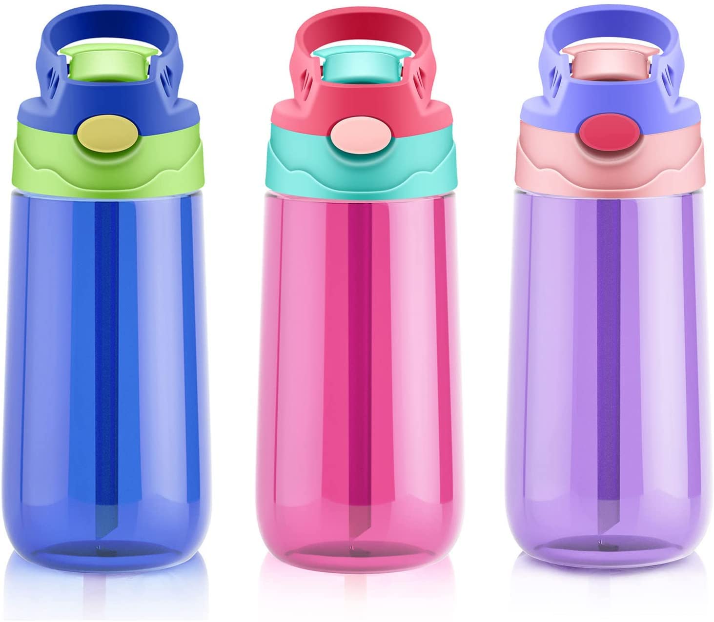 SUPPRUI Kids Water Bottle with Straw for School Leak Proof 480ML Toddler Water Bottles BPA-Free for Boys & Girls(Pink)