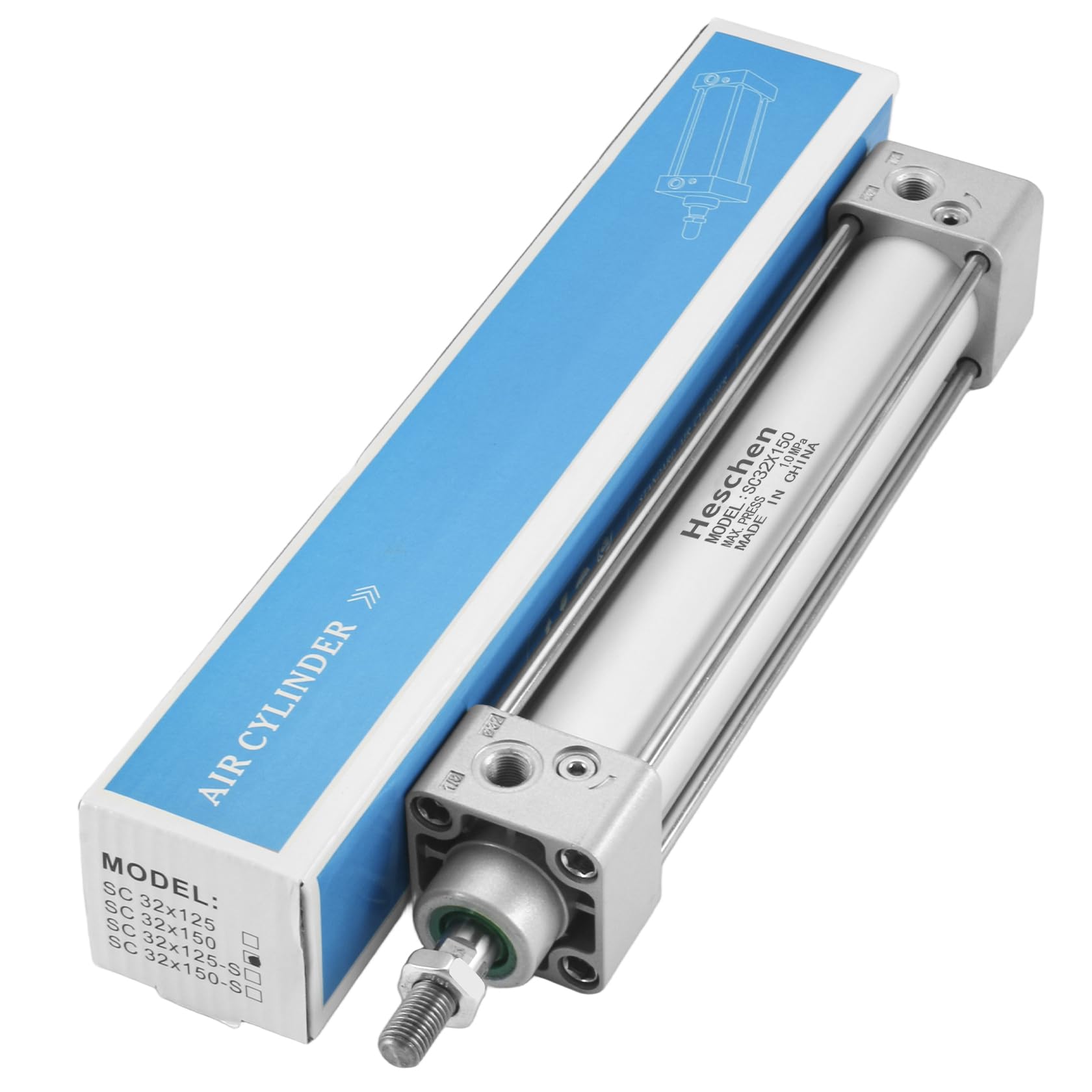 Heschen Vérin pneumatique Standard, SC 32-150, PT1/8'' Port, Alésage 32mm, Course 150mm, Double effet