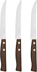 Conjunto De Facas Para Churrasco E Frutas Tramontina Tradicional Com Lâminas Em Aço Inox E Cabos De Madeira Natural 3 Peças