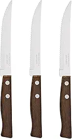 Conjunto De Facas Para Churrasco E Frutas Tramontina Tradicional Com Lâminas Em Aço Inox E Cabos De Madeira Natural 3 Peças