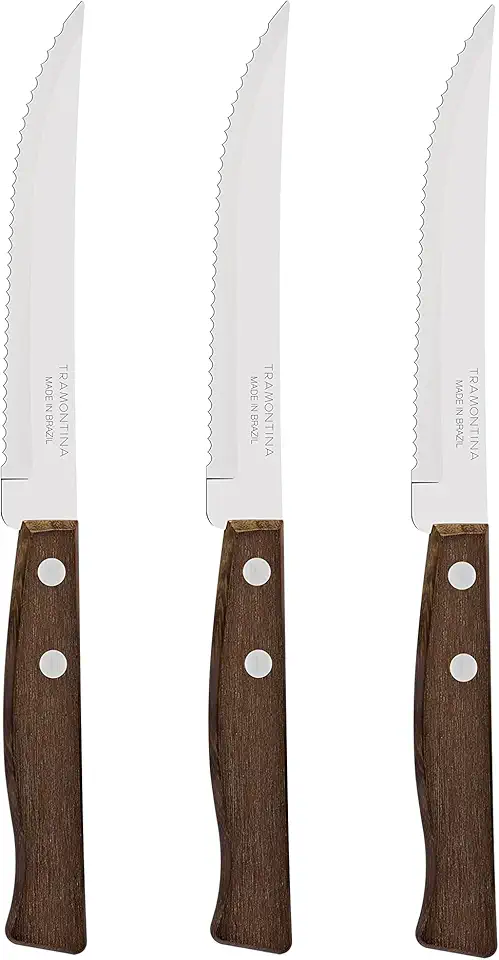 Conjunto De Facas Para Churrasco E Frutas Tramontina Tradicional Com Lâminas Em Aço Inox E Cabos De Madeira Natural 3 Peças