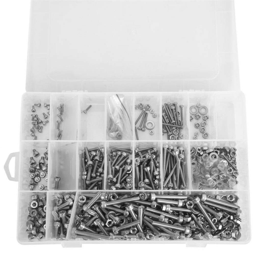 Vis Et Ancres 1080pcs m2 / m3 / m4 cylindre de cylindre en acier inoxydable tête hexagonale filet hex écrou hex écrou rondelle joint de rondelle joint torique assortiment kit d'outil ménager outil de