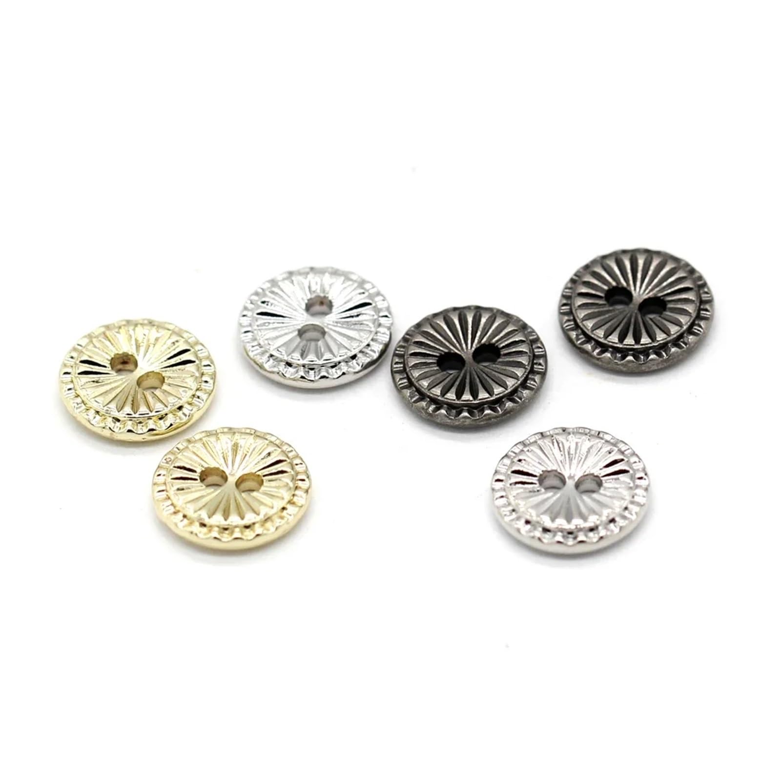 Boutons à coudre, 2 trous 10 mm, mini boutons en métal doré for chemises d'enfants, vêtements, chemises, chemisiers, manchettes, cols, fournitures de couture(Golden)