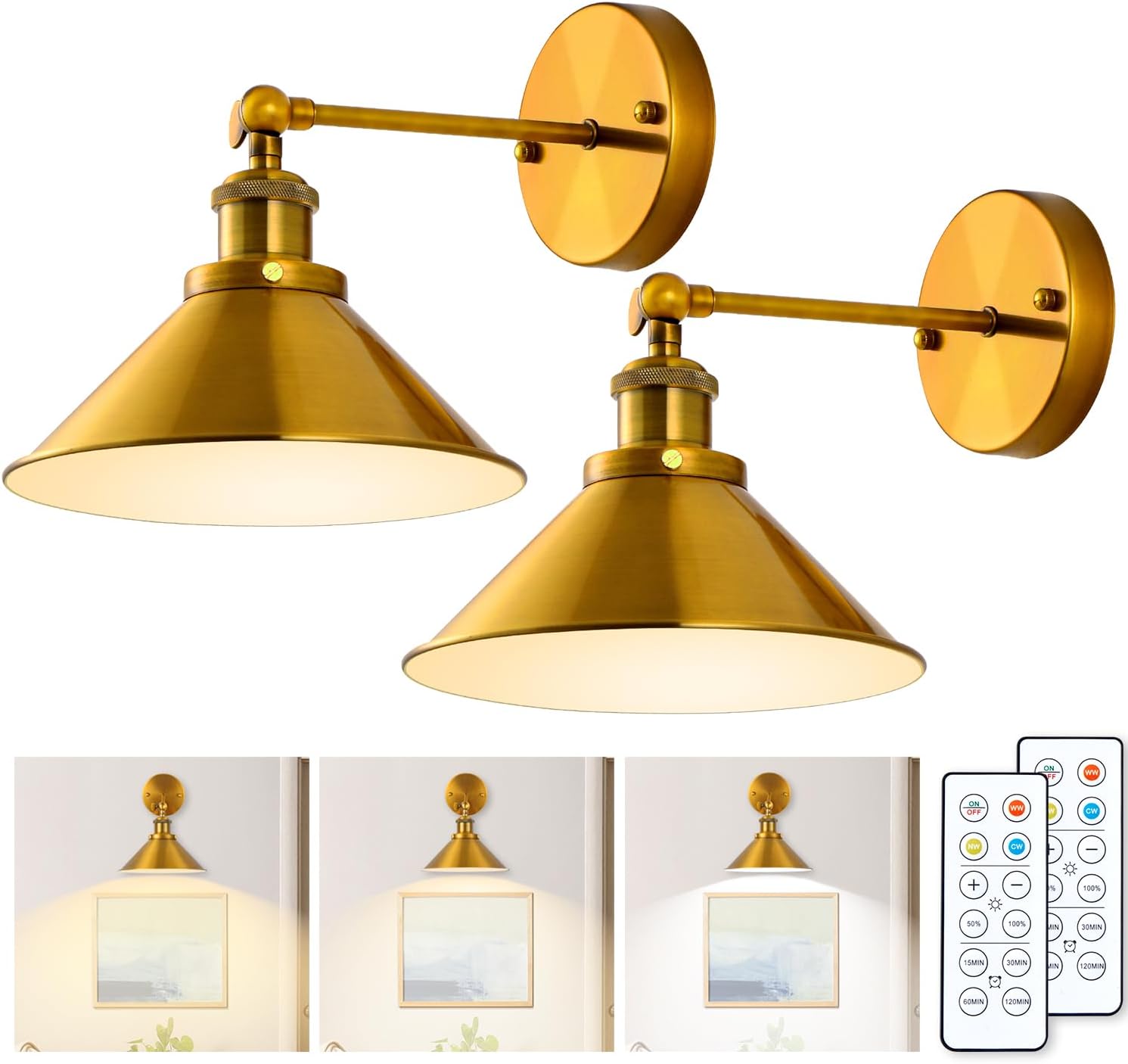 PEESIN Battery Operated Wall Sconces, Wireless Wall Sconces Set of Two