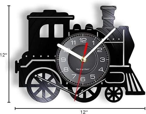 Miniatura 7 de Reloj de decoración de pared de 12 pulgadas11.8 in, tren de locomotora de vapor, disco de vinilo, reloj de pared, vehículo de transporte, decoración