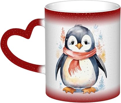 11oz Ceramic Coffee Cup Color Changing Mug Funny Magic Heat Sensitive Cups Hot Cocoa Tea Milk Mugs Cute Cartoon Penguin Drinks Cup for Birthday Anniversary Christmas Gift