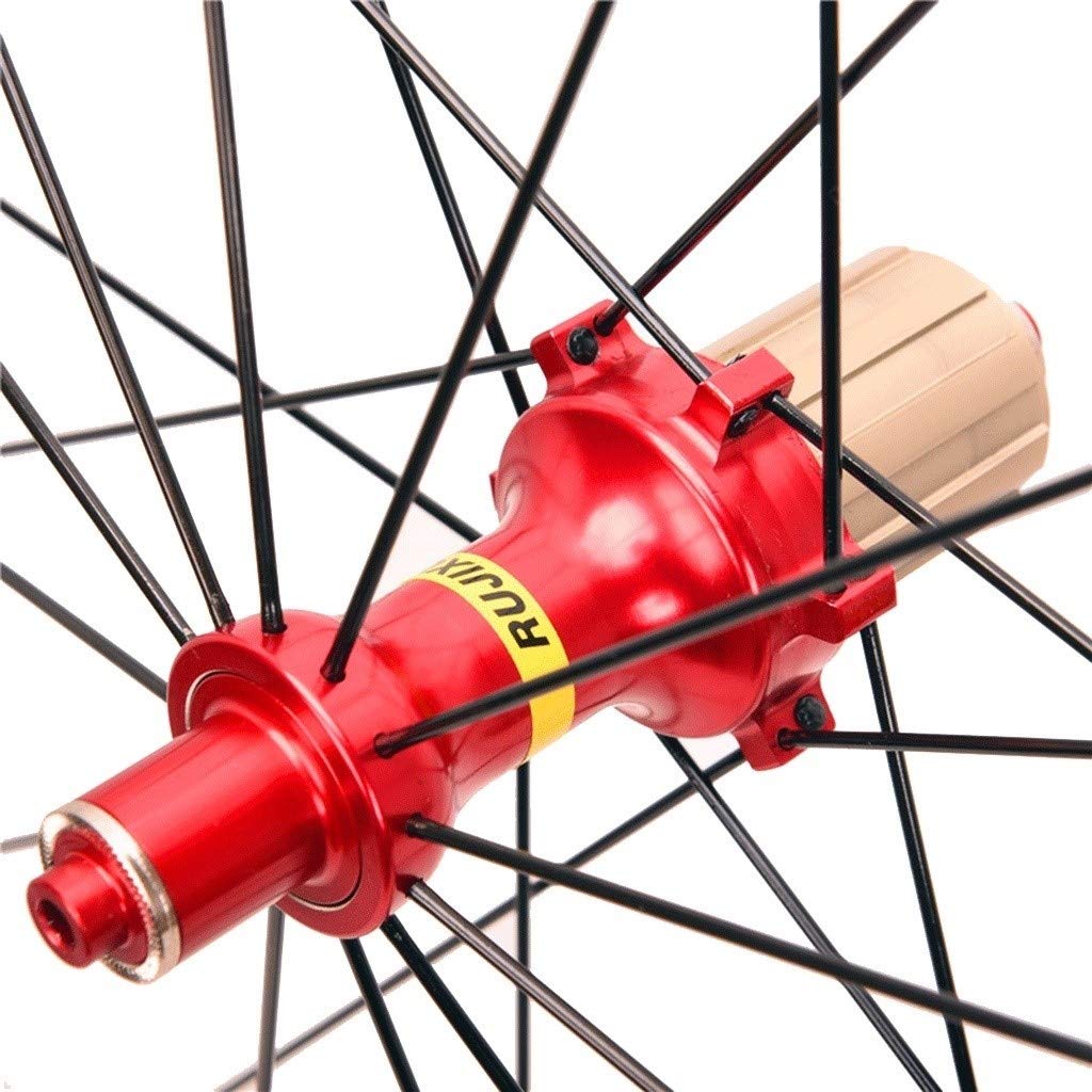 Ruedas De Bicicleta 700C, Eje De Fibra De Carbono, U00faltima Alta Calidad,  Rojo, 40/50mm, Cubierta De Aleaciu00f3n De Aluminio, Freno En V, Juego De 