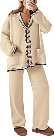 PRETTYGARDEN Lounge Sets for Women Fall 2025 Loungewear 2 Piece Outfits Cardigan Sweaters Track Suit Matching Winter Clothing