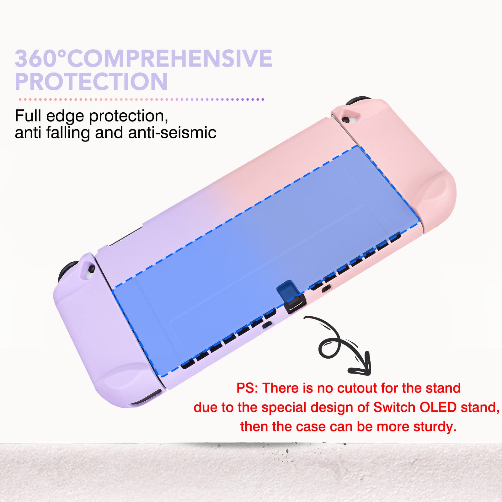 DLseego Coque de transport pour interrupteur OLED rose et violet avec 10 emplacements, coque rigide de protection avec 4 capuchons de pouce en forme de patte de chat à paillettes et 1 chaîne en fleurs