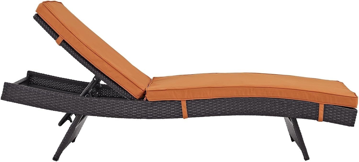 Pemberly Row Adjustable Patio Chaise Lounge, 78.5" x 27.5" x 37.5", Synthetic Weave and Powder-Coated Aluminum Frame, Espresso and Orange Finish, Water and UV Resistant Outdoor Lounge Furniture