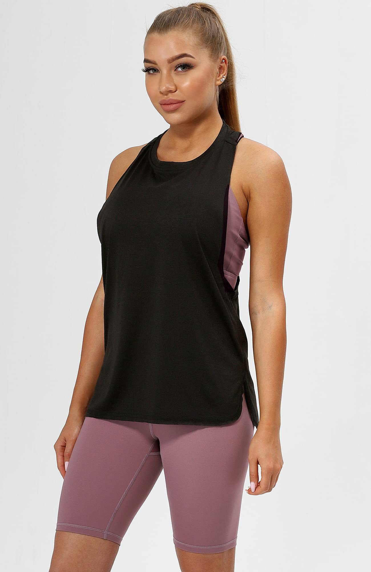 icyzone Sueltas y Ocio Camiseta de Fitness Deportiva de Tirantes para Mujer, Pack de 3
