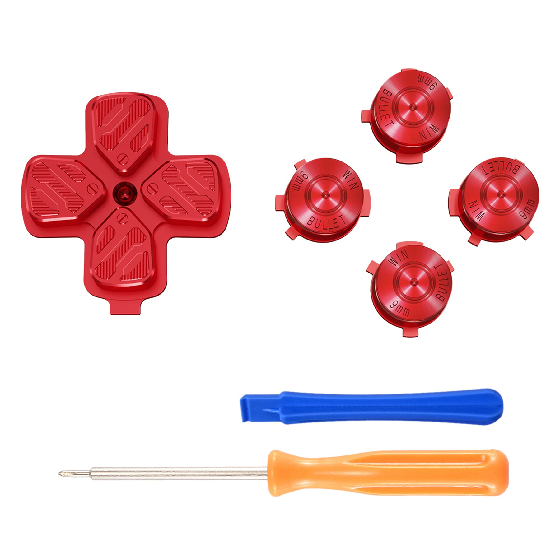 eXtremeRate Boutons Dpad ABXY Métal Compatible avec ps5 Manette, Boutons Dpad ABXY Métal de Remplacement pour ps5 Manette, Rouge