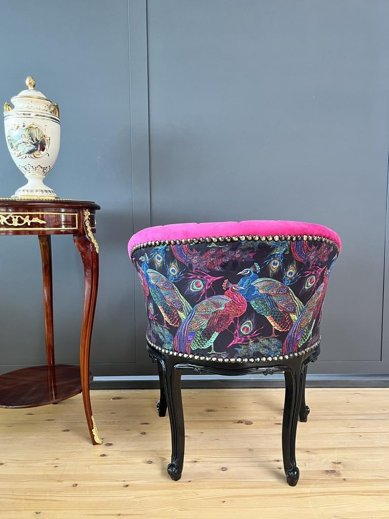 CasAmin Home & Living Cocktailsessel im Französischen Barockstil, Fuchsia Farbe Samt, Nostalgischer Barstuhl, Getufteter Samt Hot Pink für die Inneneinrichtung des Wohnzimmers