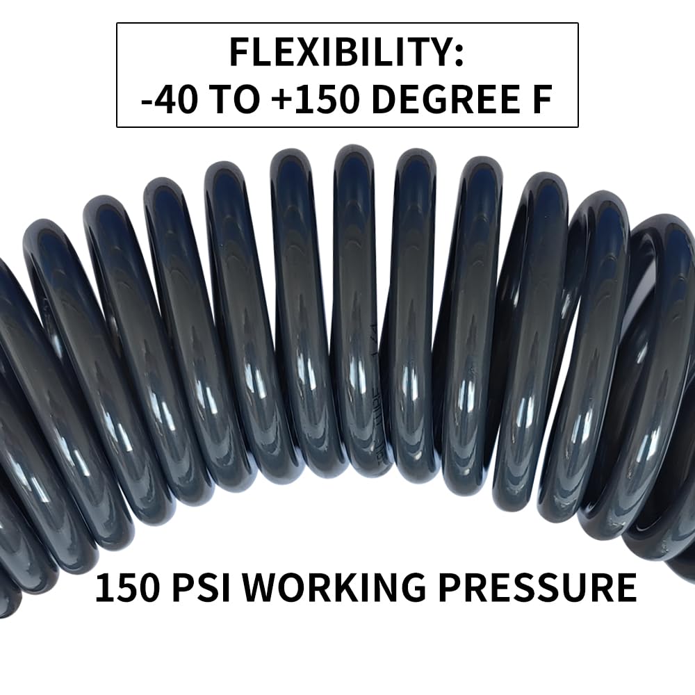 Air Compressor Hose Polyurethane(PU) Recoil Grey with 1/4" Europe Quick Coupler and Plug Fittings, 5m Length - Image 2