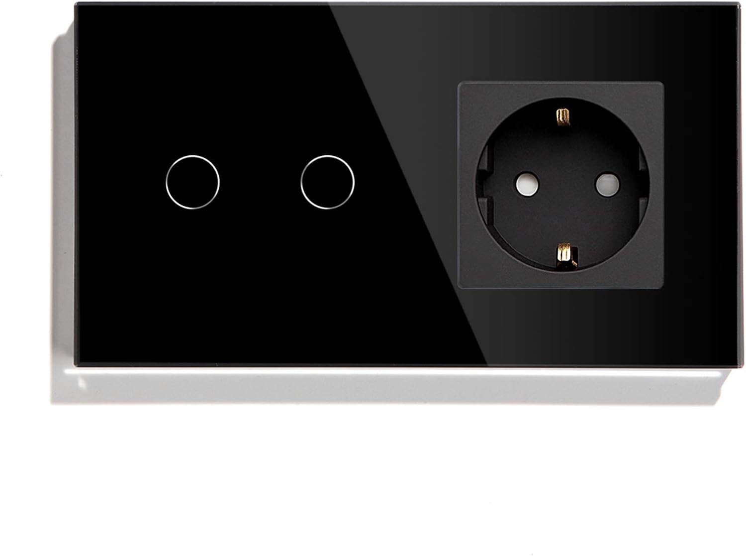 BSEED Touch Lichtschalter mit Steckdose mit LED Anzeige 2 Fach 2 Weg Berühren Sie Das Sensorfeld