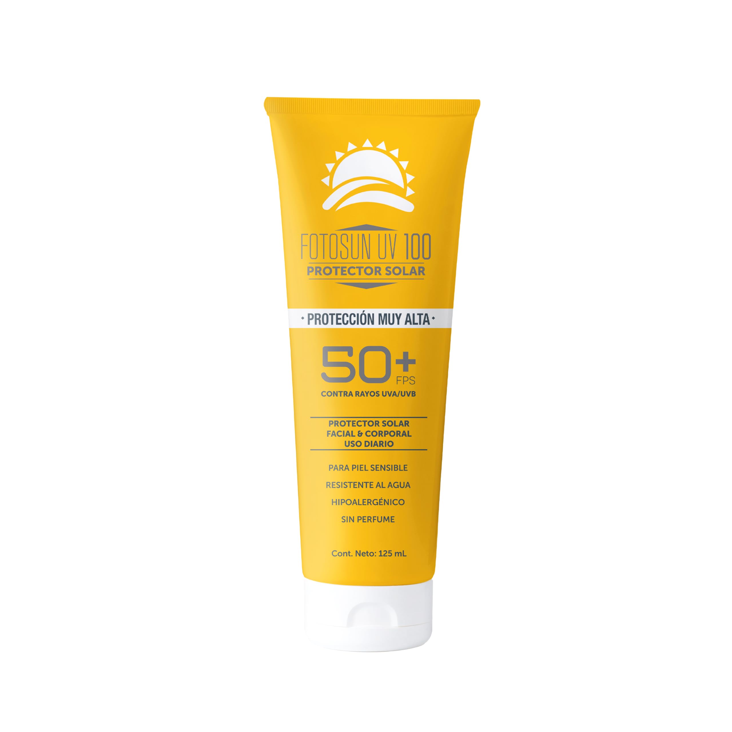 FOTOSUN UV FPS 50+ Protector Solar Adulto 125 ml, resistente al agua, bloqueador facial y corporal, uso diario, protección UVA y UVB