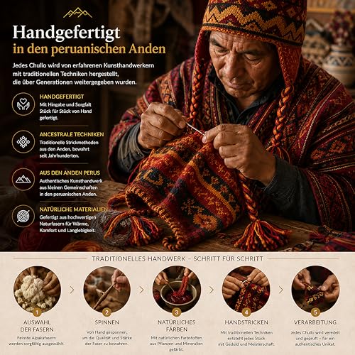 Alpaka Wintermütze mit Ohrenklappen – Handgefertigt aus Baby-Alpaka, Peru-Stil, Unisex – Bild 6