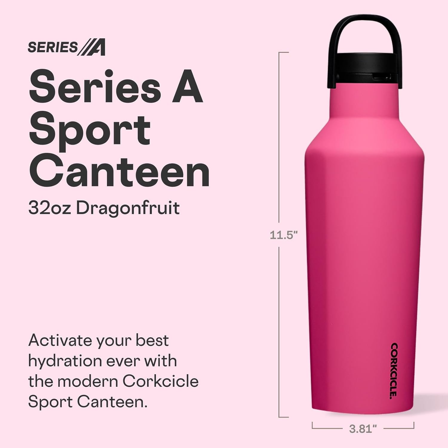 Corkcicle Sport Canteen - Keeps Drinks Cold 25 Hours - Stainless Steel Water Bottle - Triple-Insulated - Spill-Proof - Summer Drinkware Gift - Keeps Drinks Ice Cold - 32 oz - Dragonfruit - Image 2