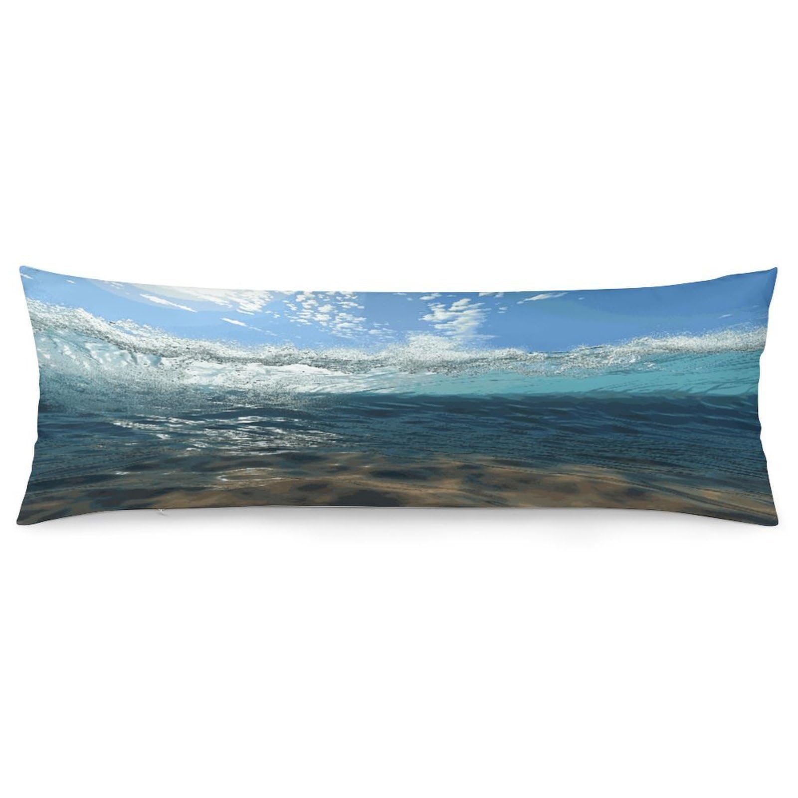 Blue Ocean Sea Wavy Seascape Body Pillow Cover Soft Full Long Pillow Cover Decorative Large Pillow Case Cozy Body Pillow Pillowcase Pillow Shams for Bed Sofa Couch Room Decor 18.9 X 53 Inch